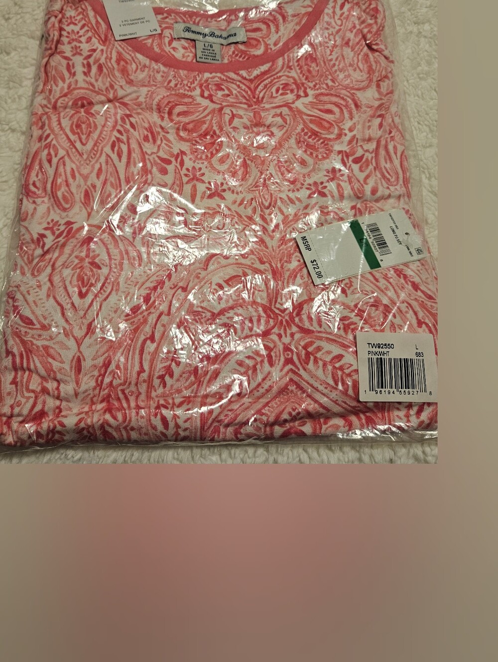 NWT Tommy Bahama Pink Paisley Print Long Pajama Set